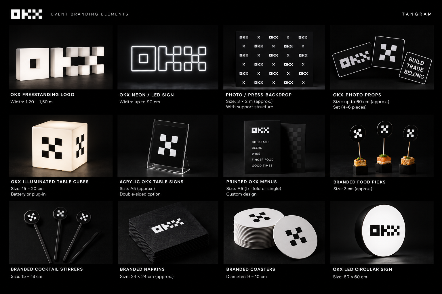 OKX branding items — specs and reference photos